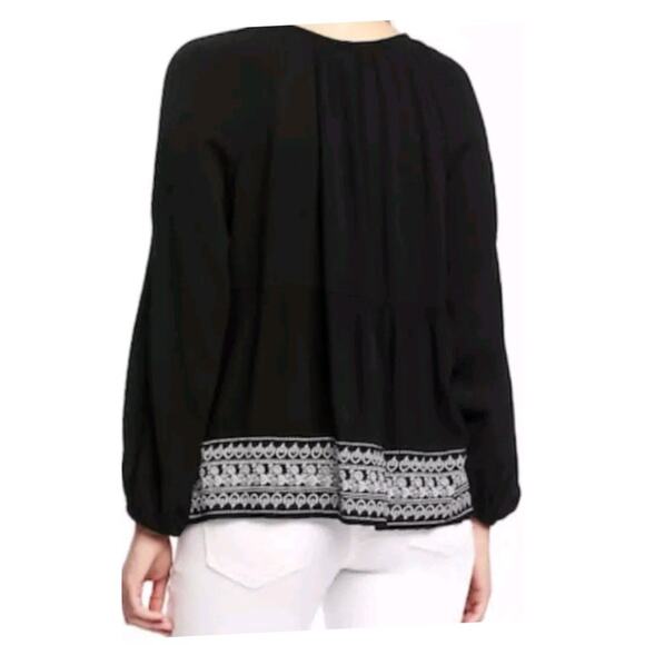 NWT Old Navy Boho Crinkle Gauze Swing Top M Black Peasant Long Sleeve Blouse - Picture 2 of 15